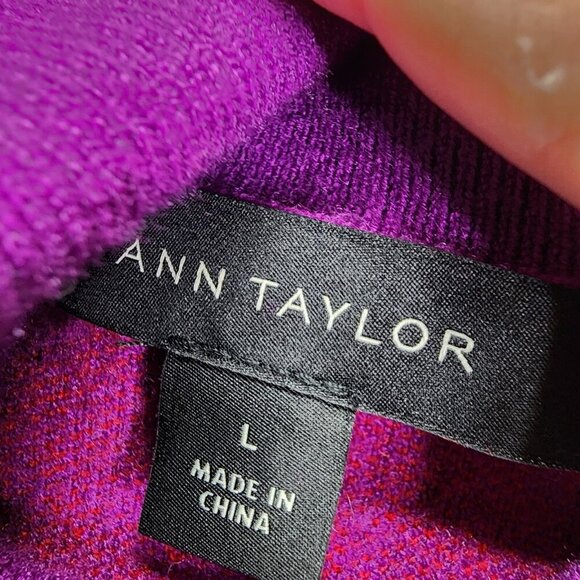 Ann Taylor Fair Isle Turtleneck Sweater Womens Large Purple Red Balloon Sleeve - Picture 7 of 13